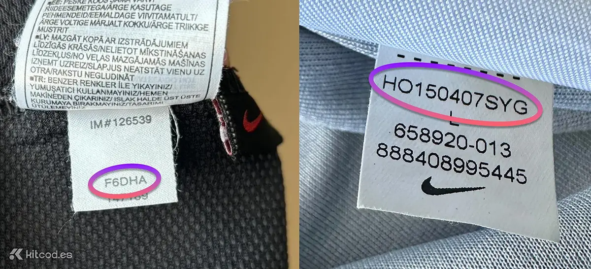Nike production code label showing season code HO150407SYG indicating Holiday 2015 production from April to July